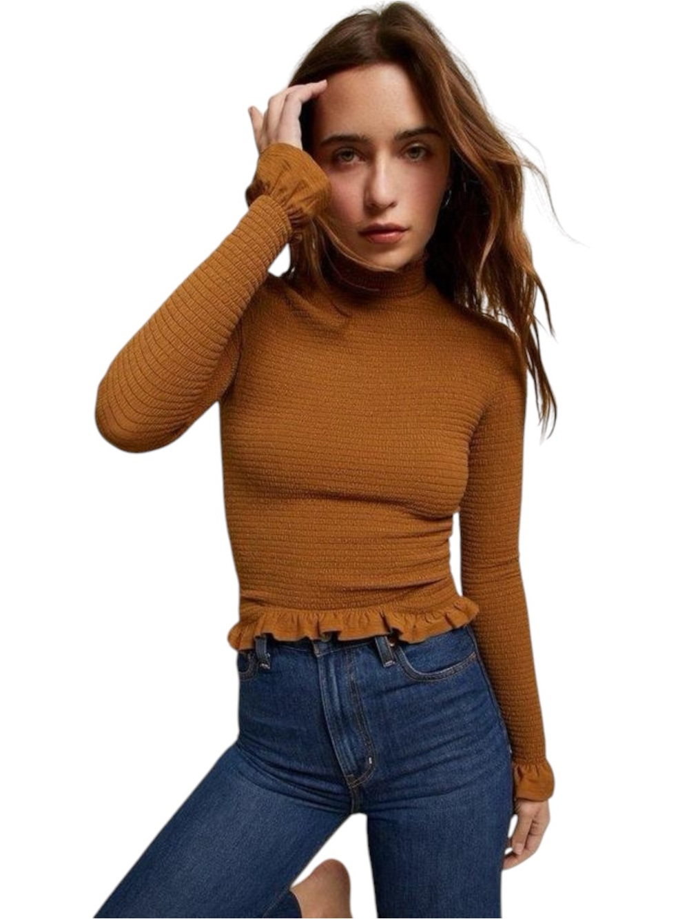 Nation LTD Emmy Smocked Turtle Neck Top in Cocoa